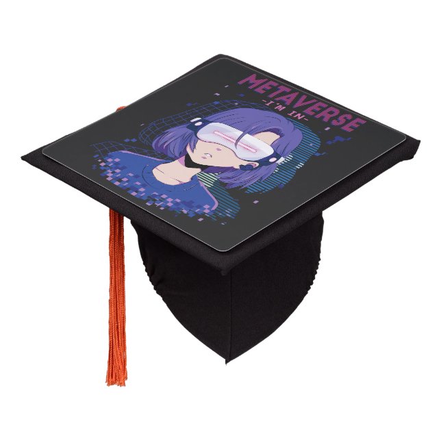 Anime girl virtual reality glasses Graduation Cap  (Angled)