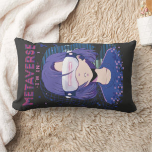 Anime girl virtual reality glasses Lumbar Pillow
