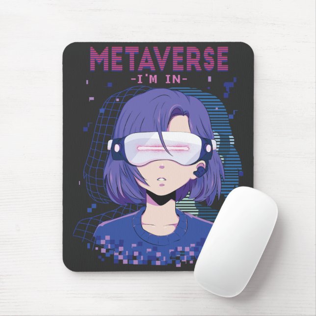 Anime girl virtual reality glasses Mouse Pad (With Mouse)