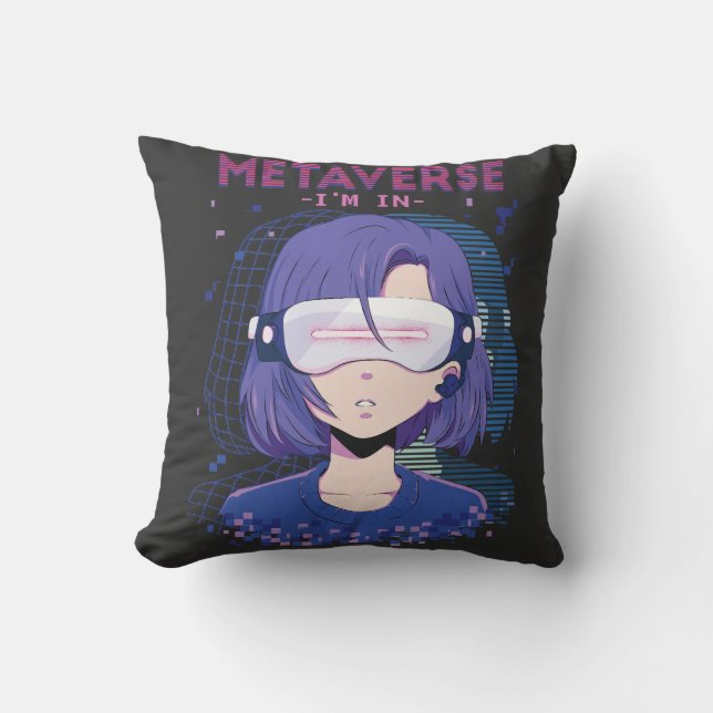 Anime girl virtual reality glasses Throw Pillow (Front)