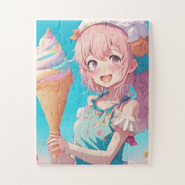 Anime Girl with Cupcake  Whimsical Jigsaw Puzzle (Vertical)