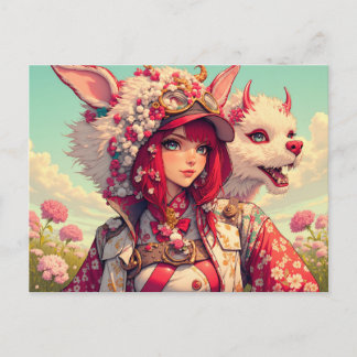 Anime girl with fantasy creature, postcrossing postcard