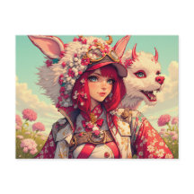 Anime girl with fantasy creature, postcrossing