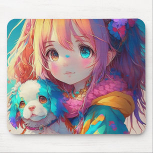 Anime Girl with Puppy Mouse Pad