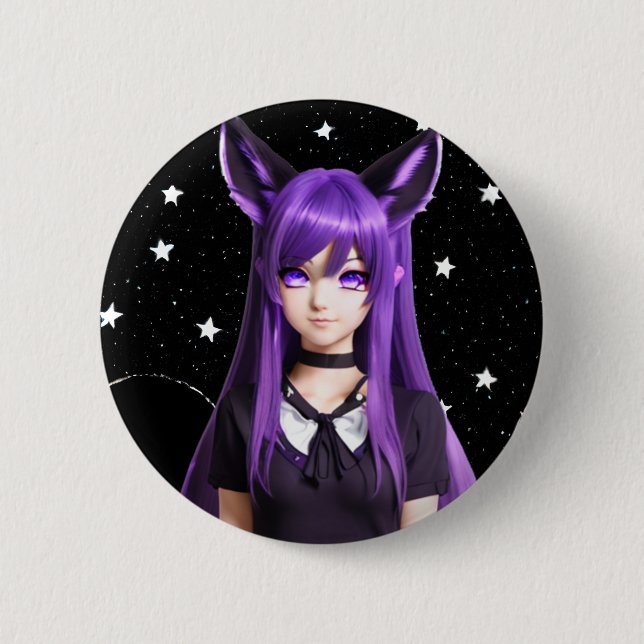 Anime Girl with Purple Hair and Eyes 2 Inch Round Button (Front)