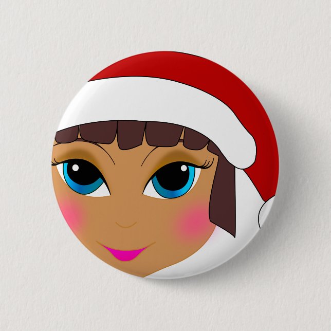 Anime Girl with Santa's Hat 2 Inch Round Button (Front)