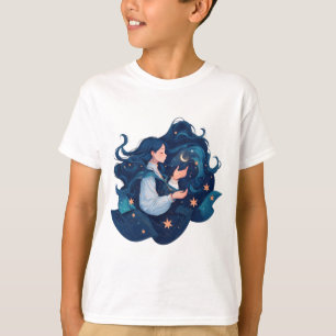 Anime Girl with Stars – Dreamy Cosmic Aesthetic T-Shirt