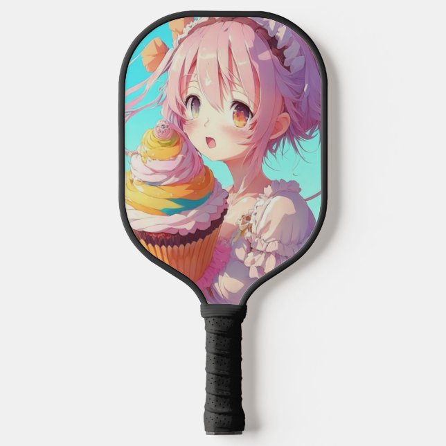 Anime Girl with Whimsical Cupcake Pickleball Paddle (Front)