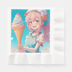  Anime Girl with Whimsical Ice Cream Cone Birthday Napkin