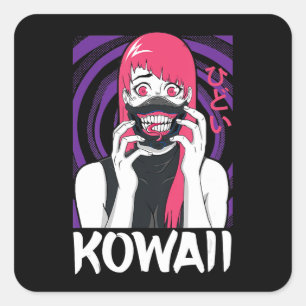 Anime Girl Yandere Horror Face Alien Kawaii Goth Square Sticker