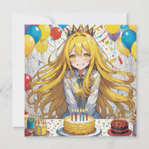 Anime Girl Yellow birthday Invitation