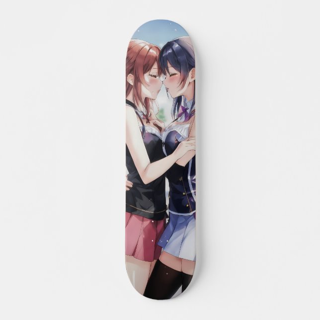 Anime Girls Holding Each Other Skateboard (Front)