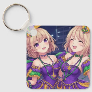 Anime Girls Mardi Gras Keychain