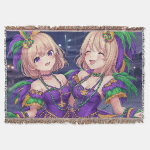 Anime Girls Mardi Gras Throw Blanket
