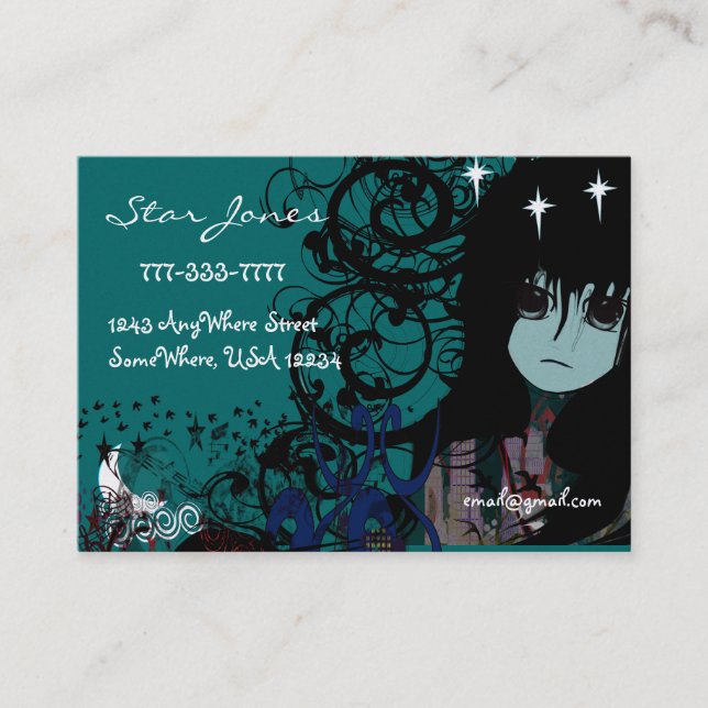 Anime Girls Moon Cloud Stars Business Card (Front)