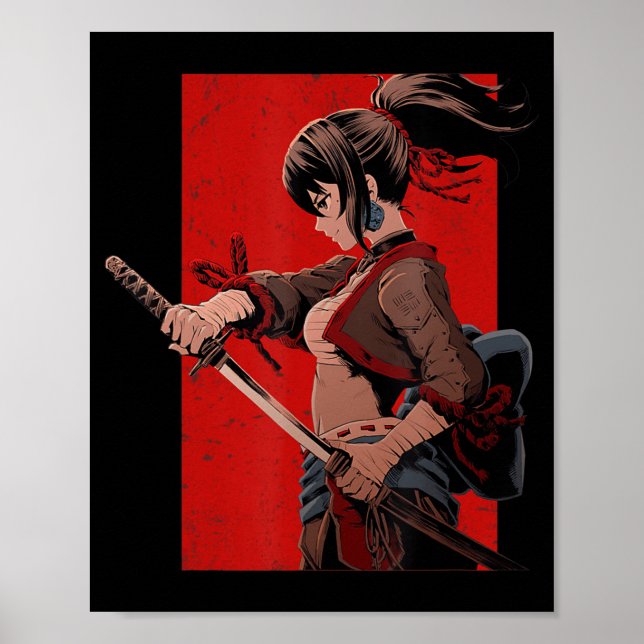 Anime Girls Teens Samurai Waifu Japanese Otaku Kaw Poster (Front)