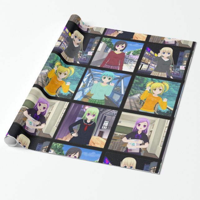 Anime girls wrapping paper (Unrolled)