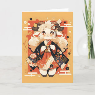 Anime Goat Kawaii Geisha Holiday Card