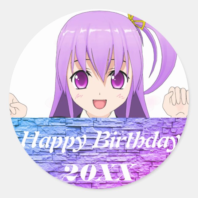 Anime Happy birthday adorable japanese Classic Round Sticker (Front)