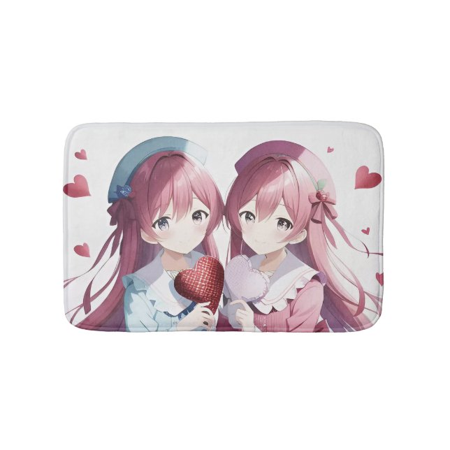 Anime hearts Valentine's Day Bath Mat (Front)