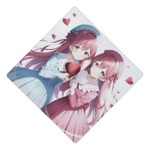 Anime hearts Valentine's Day Graduation Cap Topper
