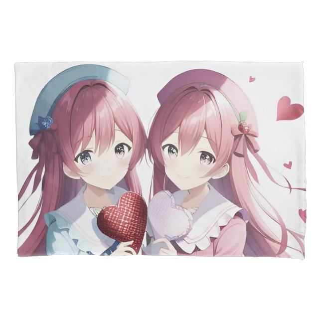 Anime hearts Valentine's Day  Pillowcase (Front-Left)