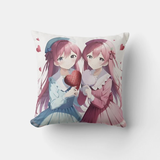 Anime hearts Valentine's  Throw Pillow (Front)