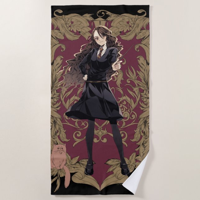 Anime Hermione Granger Ornate Frame Beach Towel (Front)