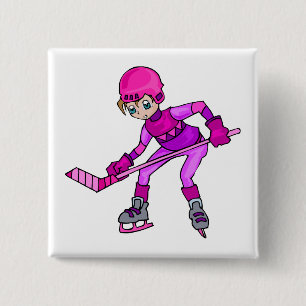 Anime Hockey Girl 2 Inch Square Button