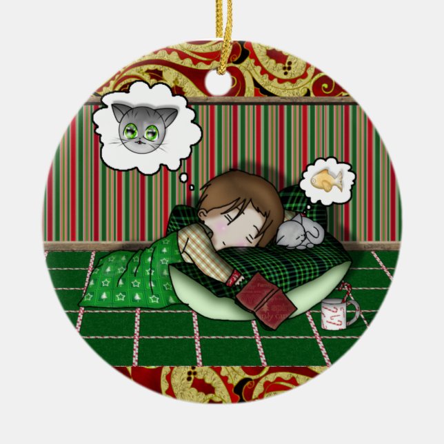 Anime Holiday Dream Ceramic Ornament (Front)