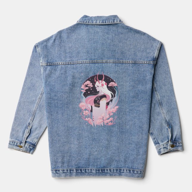 Anime Horned Goddess Denim Jacket (Back)