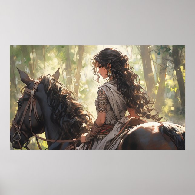 Anime horseback ride in the woods poster (Front)