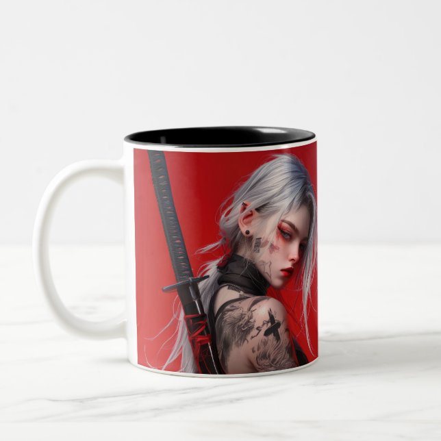 Anime Katana Warrior Ceramic Mug (Left)