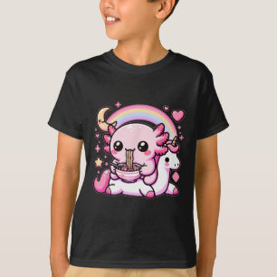 Anime Kawaii Axolotl Eating Ramen Noodles Kids Tee
