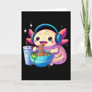 Anime Kawaii Axolotl Eating Ramen Noodles Kids Tee Card