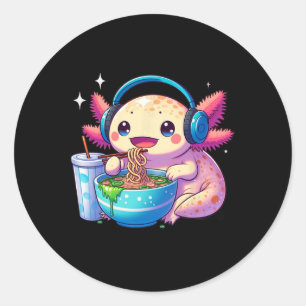 Anime Kawaii Axolotl Eating Ramen Noodles Kids Tee Classic Round Sticker