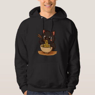 Anime Kawaii Black Cat Eating Ramen Noodles Kids T Hoodie