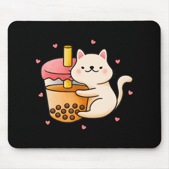 Anime Kawaii Cat Boba Bubble Tea Anime Merch Gifts Mouse Pad (Front)