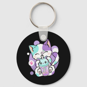 Anime Kawaii Cat Boba Bubble Tea Neko Boba Tea Cat Keychain