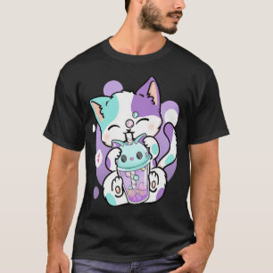 Anime Kawaii Cat Boba Bubble Tea Neko Boba Tea Cat T-Shirt