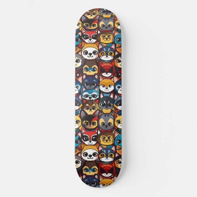 Anime Kawaii Chibi Cute Superhero Cats Skateboard (Front)
