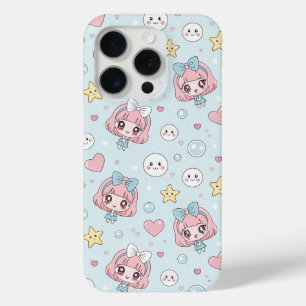 Anime Kawaii in Pastel Colors with Hearts and Star iPhone 15 Pro Case