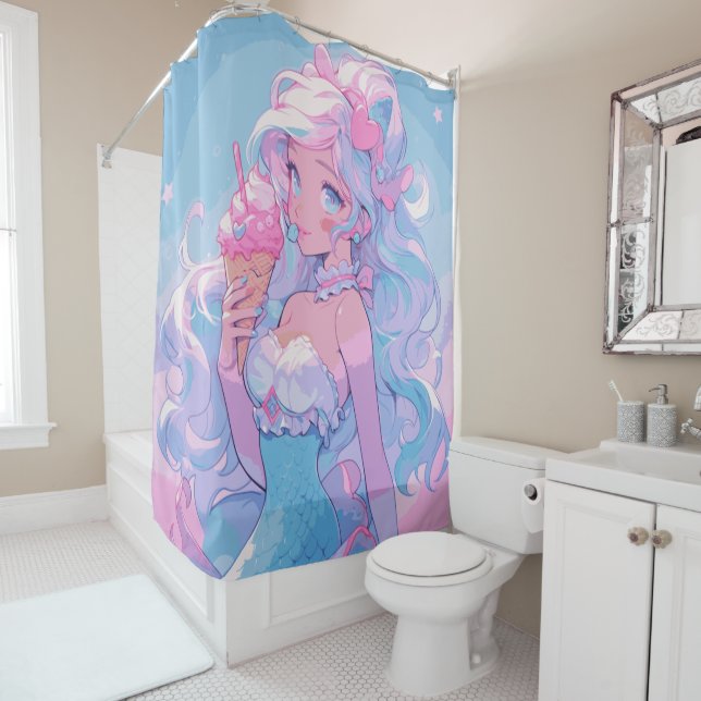 Anime Kawaii Mermaid Shower Curtain (In Situ)