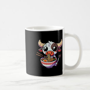 Anime Kawaii Texas Cow Eating Ramen Clothing Noodl Coffee Mug
