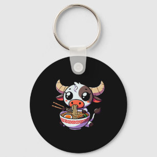 Anime Kawaii Texas Cow Eating Ramen Clothing Noodl Keychain