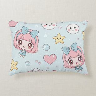  Anime Kawaii with Hearts and Stars Accent Pillow