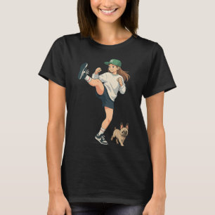 Anime Kickboxer Walking French Bulldog Streetwear T-Shirt