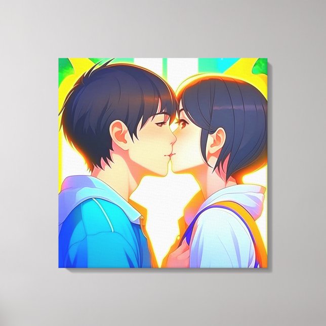 Anime Kiss | Boy and Girl in Love Canvas Print (Front)
