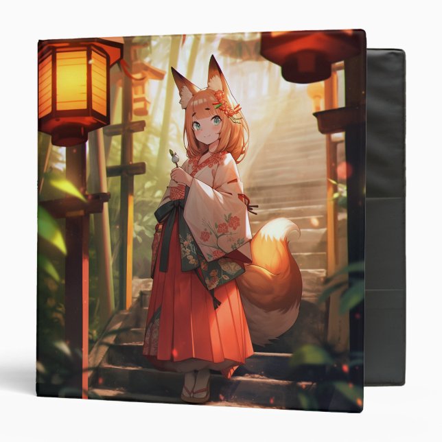 Anime Kitsune Girl Cute Fox Fantasy Art Binder (Front/Inside)