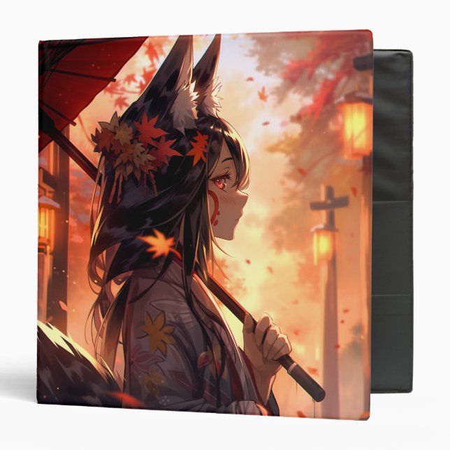 Anime Kitsune Girl Cute Fox Fantasy Art Binder (Front/Inside)